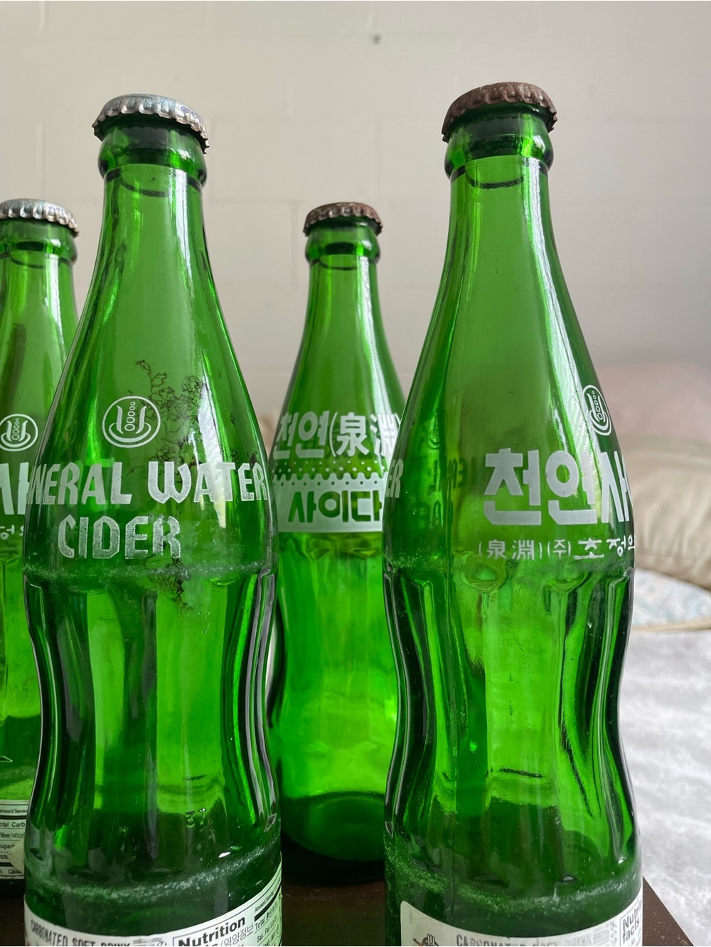 Vintage Korean soda bottles with caps